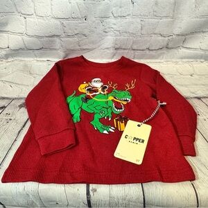 Copper Denim Christmas Santa Riding Dinosaur Waffle Shirt